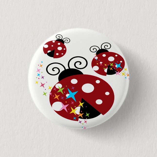 Badge Rond 2,50 Cm Trois coccinelle rouge et noire avec étoiles (Devant)