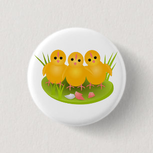 Badge Rond 2,50 Cm Trois joyeuses Pâques poulets jaunes