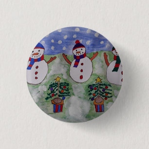 Badge Rond 2,50 Cm Trois motoneiges de Noël