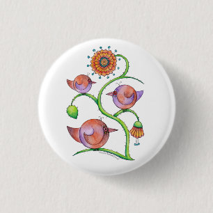 Badge Rond 2,50 Cm "Trois oiseaux dans arbre"