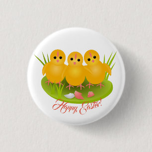 Badge Rond 2,50 Cm Trois Pâques heureux poulets jaunes