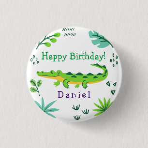 Badge Rond 2,50 Cm Tropical birthday with green crocodile