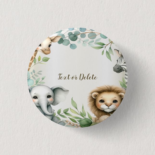 Badge Rond 2,50 Cm Tropical Jungle Safari Animaux Green Feuilles Part (Devant)