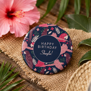 Badge Rond 2,50 Cm Tropical Parrot Joyeux Anniversaire Sheyla sur mes