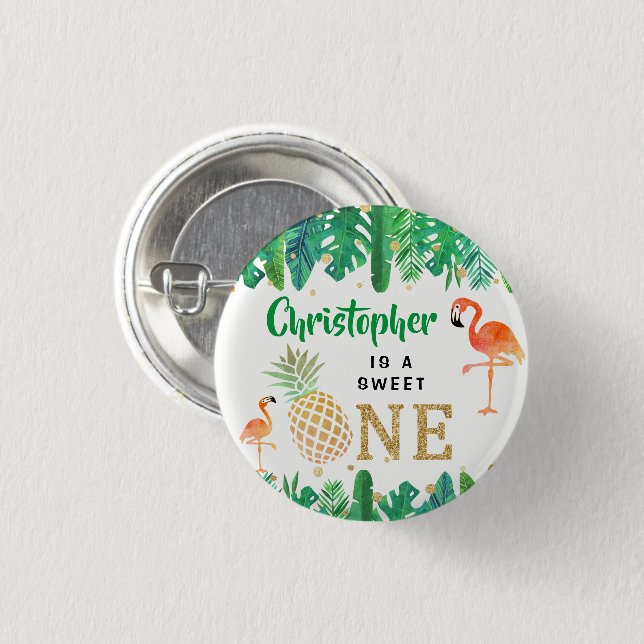 Badge Rond 2,50 Cm Tropical Summer Beach Luau Boys 1er Anniversaire (Devant & derrière)