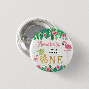 Badge Rond 2,50 Cm Tropical Summer Beach Luau Girls 1er anniversaire
