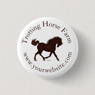 Badge Rond 2,50 Cm Trotting Brown Horse Circulaire Texte équestre