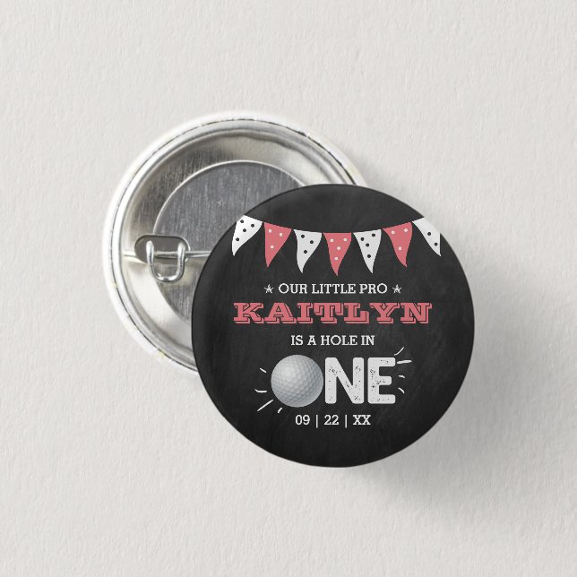 Badge Rond 2,50 Cm Trou en une fille Golf 1er anniversaire Par tee (Devant & derrière)