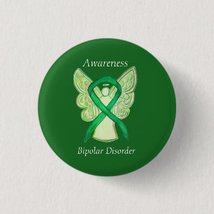 Badge Rond 2,50 Cm Trouble bipolaire Détermination verte Ruban Angel 