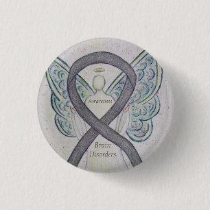 Badge Rond 2,50 Cm Troubles du cerveau Sensibilisation à l'argent Rub