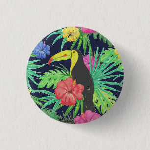 Badge Rond 2,50 Cm Tucan tropical et forêt tropicale Feuille