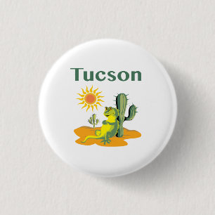Badge Rond 2,50 Cm Tucson Arizona Désert Lézard et Cactus