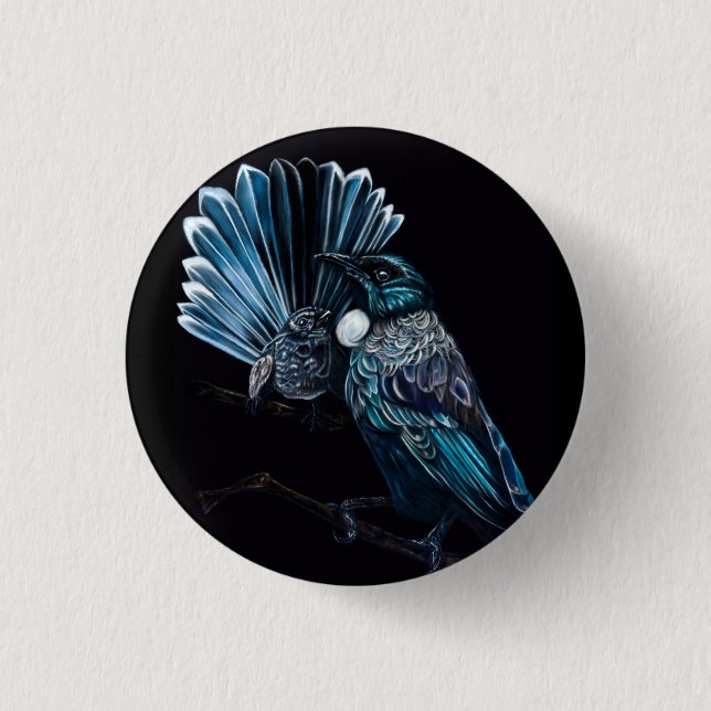 Badge Rond 2,50 Cm Tui Et Piwakawaka (Devant)