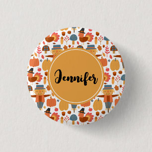 Badge Rond 2,50 Cm Turquie et Scarecrow Thanksgiving Motif