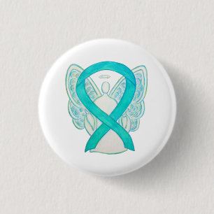 Badge Rond 2,50 Cm Turquoise Angel Sensibilisation Ruban Art Personna