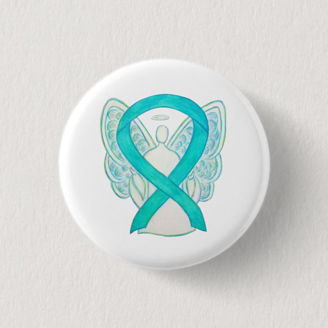 Badge Rond 2,50 Cm Turquoise Angel Sensibilisation Ruban Art Personna (Devant)