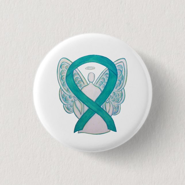 Badge Rond 2,50 Cm Turquoise Angel Sensibilisation Ruban Art Personna (Devant)