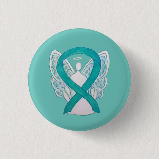 Badge Rond 2,50 Cm Turquoise Angel Sensibilisation Ruban Art Personna (Devant)