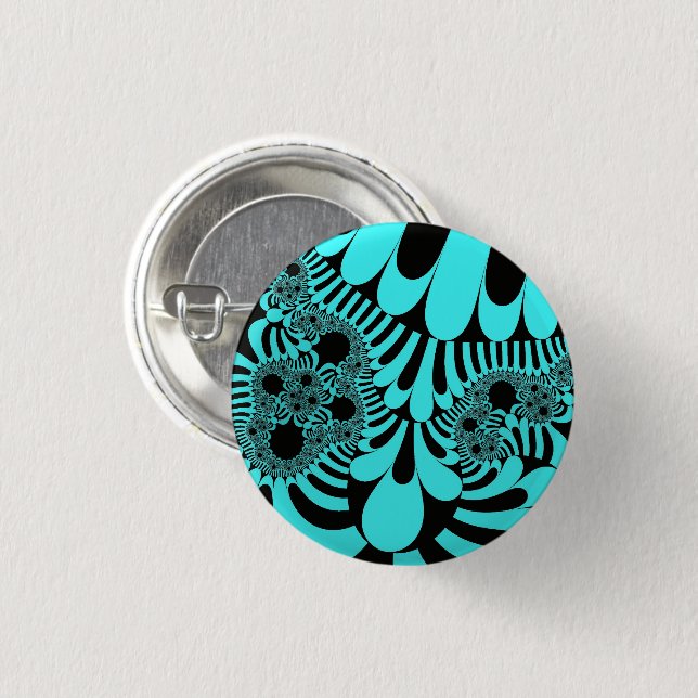 Badge Rond 2,50 Cm Turquoise et noir (Devant & derrière)