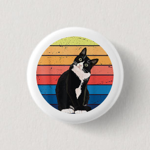 Badge Rond 2,50 Cm Tuxedo Chat Cadeau Couleurs rétro pour Amoureux de
