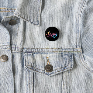 Badge Rond 2,50 Cm Typographie BONHEUR dégradé pastel vibrant - Moder