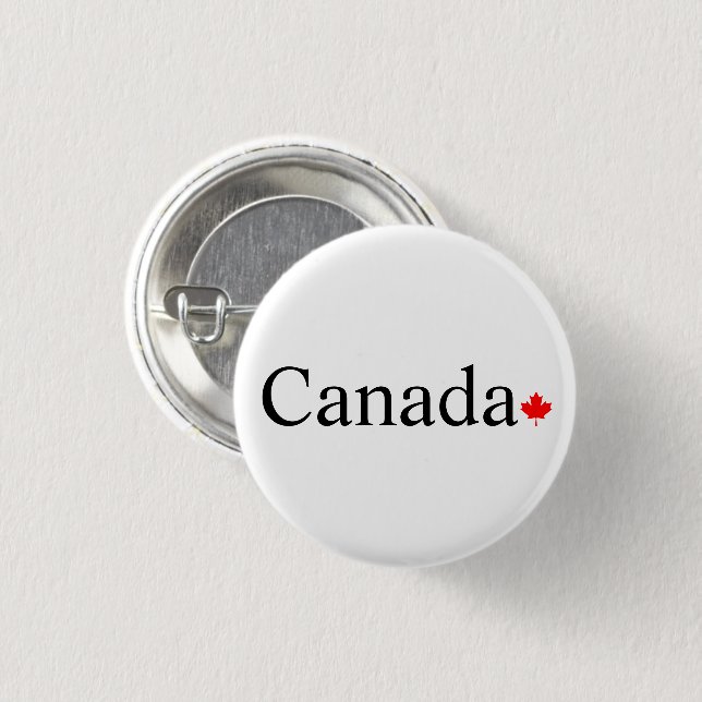 Badge Rond 2,50 Cm Typographie canadienne à la feuille d'érable rouge (Devant & derrière)