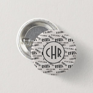 Badge Rond 2,50 Cm Typographie Thème Français Monogramme   Paris   Pa