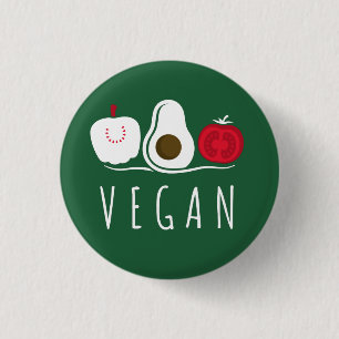 Badge Rond 2,50 Cm Typographie Vegan Veg Fruit Motifs Blanc sur Vert