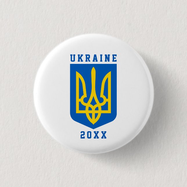 Badge Rond 2,50 Cm UKRAINE Coat of Arms and Year on WHITE (Devant)