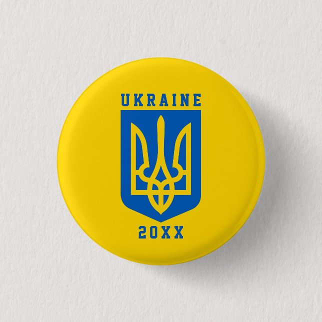 Badge Rond 2,50 Cm UKRAINE Coat of Arms and Year on YELLOW  (Devant)