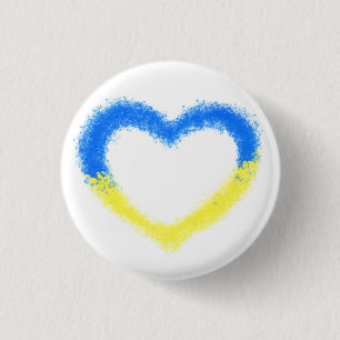 Badge Rond 2,50 Cm Ukraine - Freedom - Peace - Ukrainian Flag Heart 