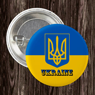 Badge Rond 2,50 Cm Ukraine, Tryzub, Drapeau ukrainien / Armoiries