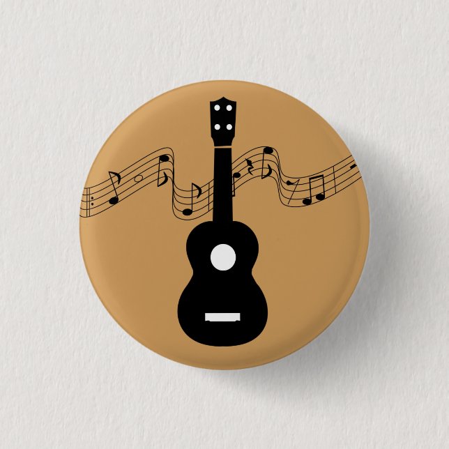 Badge Rond 2,50 Cm Ukulélé avec des notes de musique (Devant)