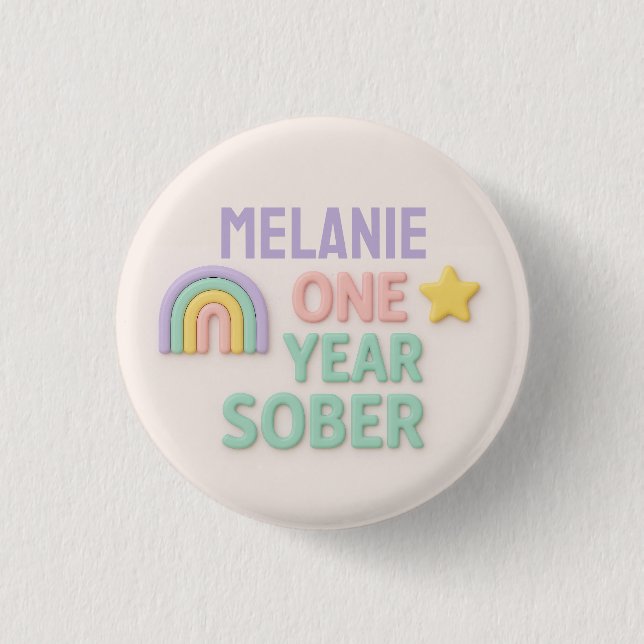 Badge Rond 2,50 Cm Un an Sober sobriété cadeau LGBT personnalisé AA (Devant)
