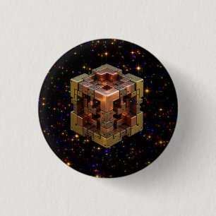 Badge Rond 2,50 Cm Un cube fractal métallique avec des explosions d'é