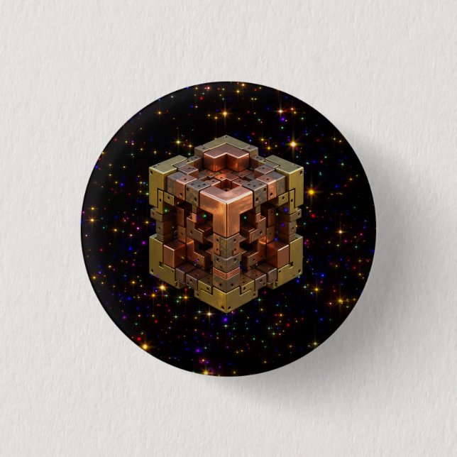Badge Rond 2,50 Cm Un cube fractal métallique avec des explosions d'é (Devant)