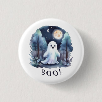 Badge Rond 2,50 Cm Un fantôme mignon dans la forêt d'Halloween