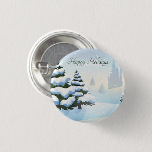 Badge Rond 2,50 Cm Un jour d'hiver avec un sapin de Noël couvert de n