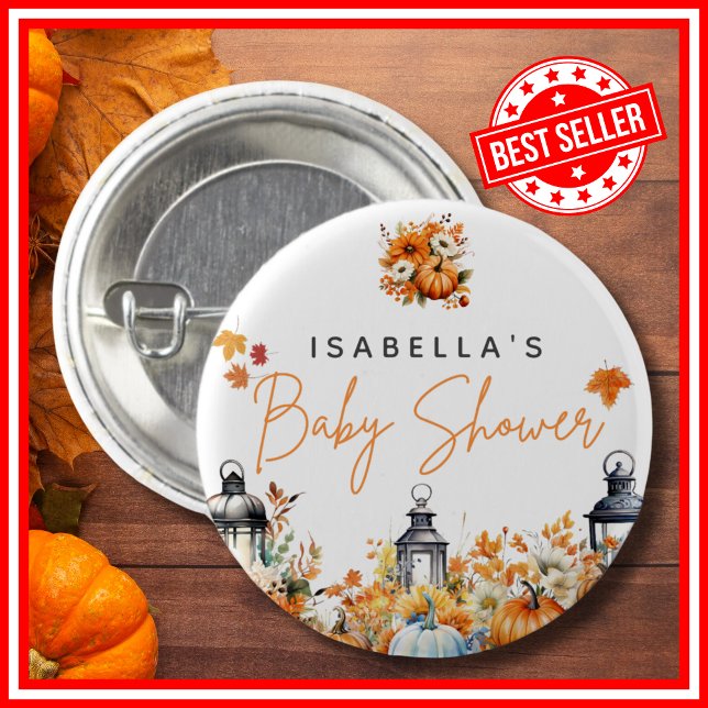 Badge Rond 2,50 Cm Un Petit Citrouille Automne Baby shower Floral Aut (A Little Pumpkin is on the Way Fall Autumn Floral Baby Shower Buttons)