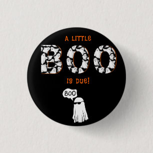 Badge Rond 2,50 Cm Un petit livre est dû Éffrayant Baby shower fantôm
