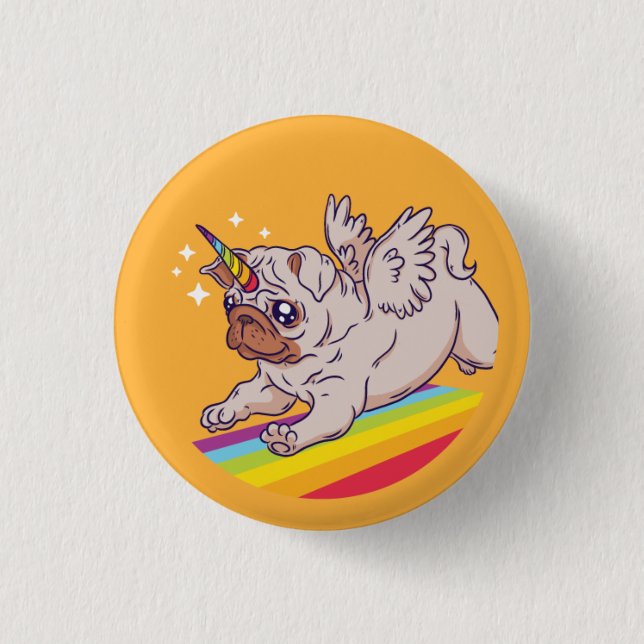 Badge Rond 2,50 Cm Un Pugicorn (Devant)