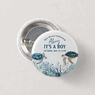 Badge Rond 2,50 Cm Under the Sea Blue Ahoy It's a Boy Baby Shower