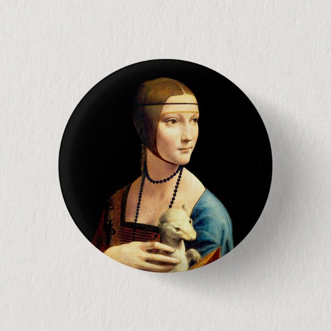 Badge Rond 2,50 Cm Une dame avec une mine par Leonardo Da Vinci (Devant)