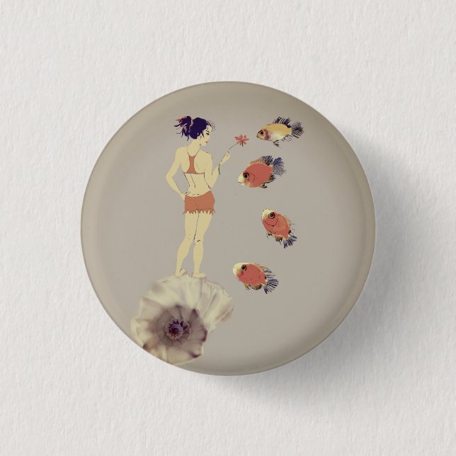 Badge Rond 2,50 Cm Une fille avec une fleur (Devant)