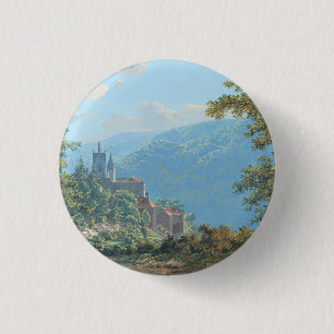 Badge Rond 2,50 Cm Une forteresse dans un paysage de montagne à Sunri