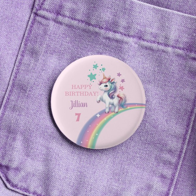 Badge Rond 2,50 Cm Unicorn Magique fête d'anniversaire (Girls Magical Unicorn Happy Birthday Button with Age)