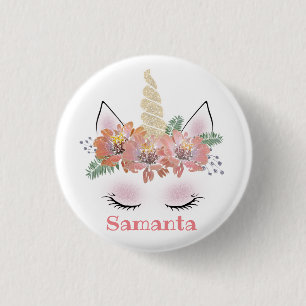 Badge Rond 2,50 Cm Unicorn, Unicorn Face, personalized, girly, floral