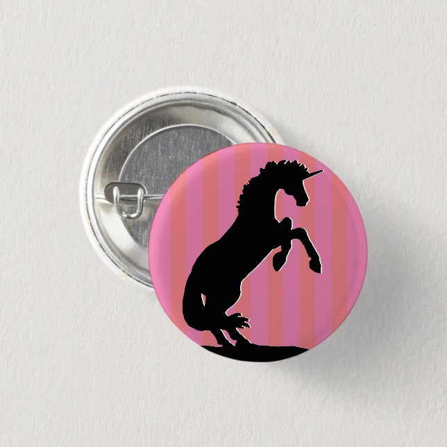 Badge Rond 2,50 Cm Unicorne d'élevage noir (rayé rose) (Devant & derrière)