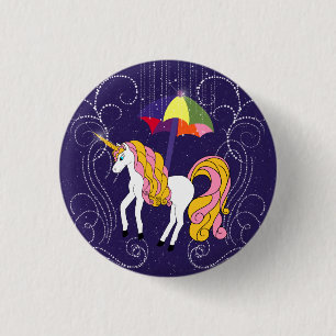 Badge Rond 2,50 Cm Unicorne et parapluie Whimsical Cartoon Art