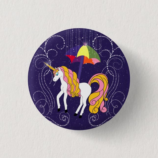 Badge Rond 2,50 Cm Unicorne et parapluie Whimsical Cartoon Art (Devant)